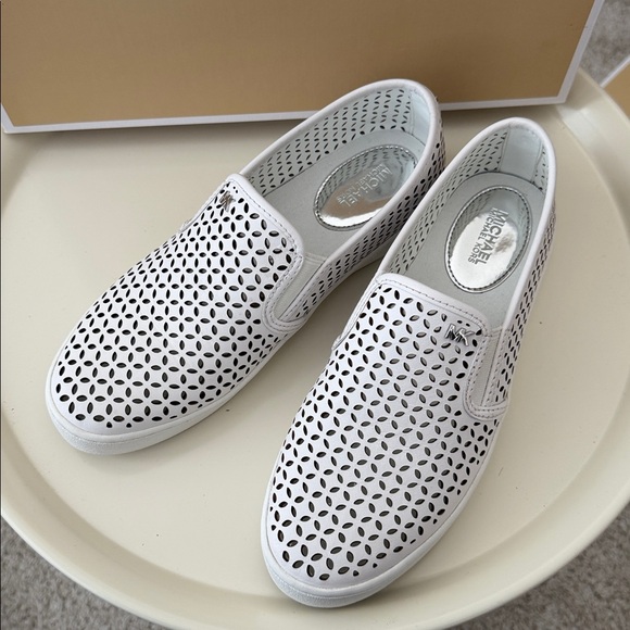Michael Kors White Perforated Slip-Ons 6 - Picture 3 of 8